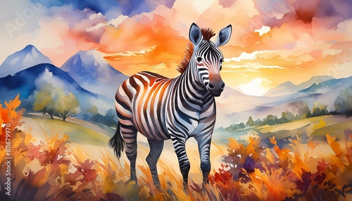 watercolor style design, design of a zebra photo