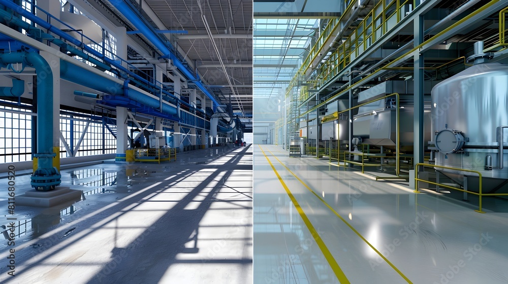 Environmentally Optimized Manufacturing Process Showcased in 3D Rendering Comparison Environmentally Optimized Manufacturing Process Showcased in 3D Rendering Comparison