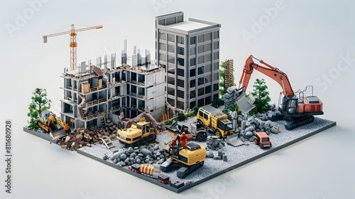 Fototapeta Naklejka Na Ścianę i Meble -  Conceptual of Building Lifecycle Stages from Construction to Demolition