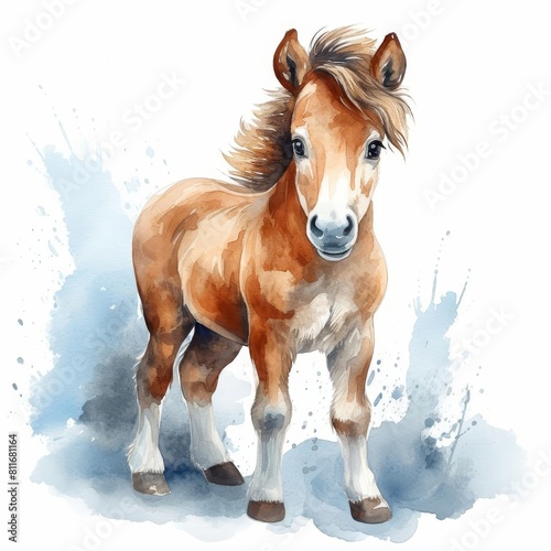 2D Cute watercolor illustration of a pony.