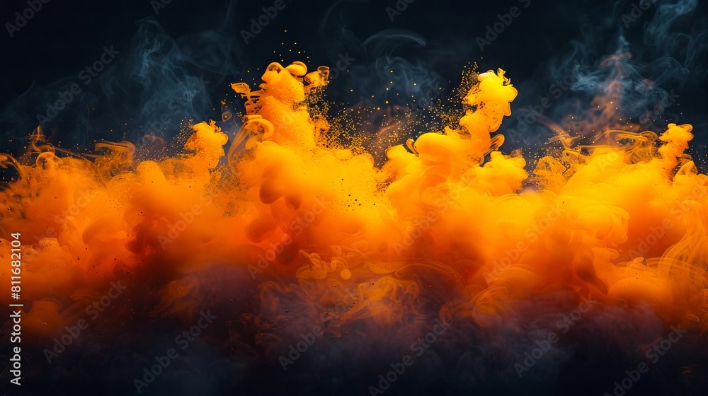 Orange smoke in the air on a black background.