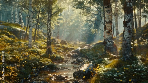 Incredible ambiance in a sunlit Norwegian woodland