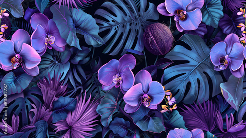 Tropical Plant Wallpaper with Beautiful Floral Elements.
