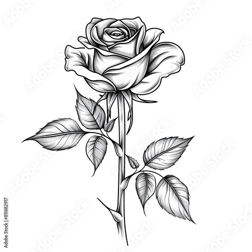 A rose tattoo design in the style of blackwork ink on a white background photo
