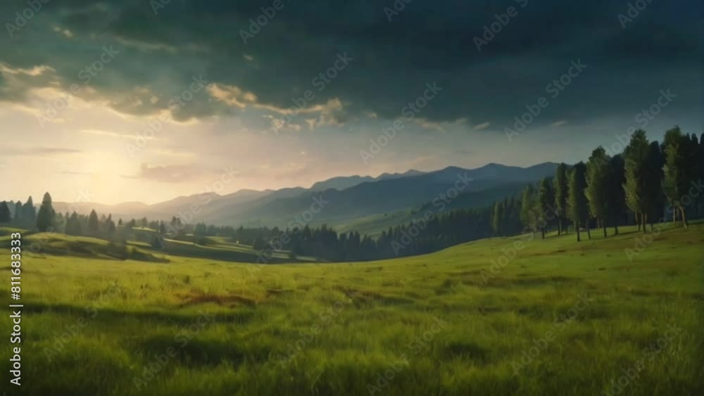 Landscape view of the mountains. Green meadows. Landscape view of the mountains. Green meadows.