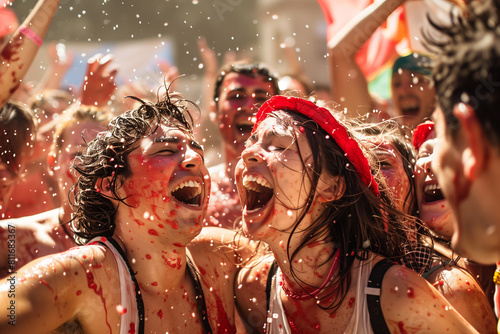 People enjoy the unique atmosphere La Tomatina festival photo