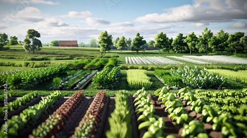 Lush Vegetable Garden with Cultivated Rows and Healthy Greenery in Countryside Landscape