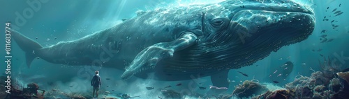 Craft a visually striking image at eye level, merging unique mythical creatures with underwater environments in a digital CG 3D style that blends realism and fantasy seamlessly