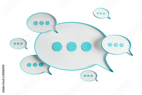 A collection of chat bubble icons with teal edges, showing a message concept, isolated on a white background photo