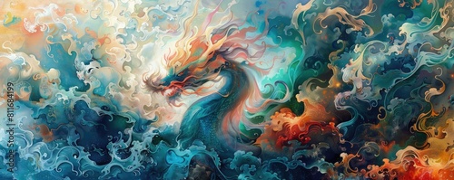 Imagine an eye-level angle capturing mythical creatures in mesmerizing underwater worlds using vibrant watercolor strokes and intricate details photo