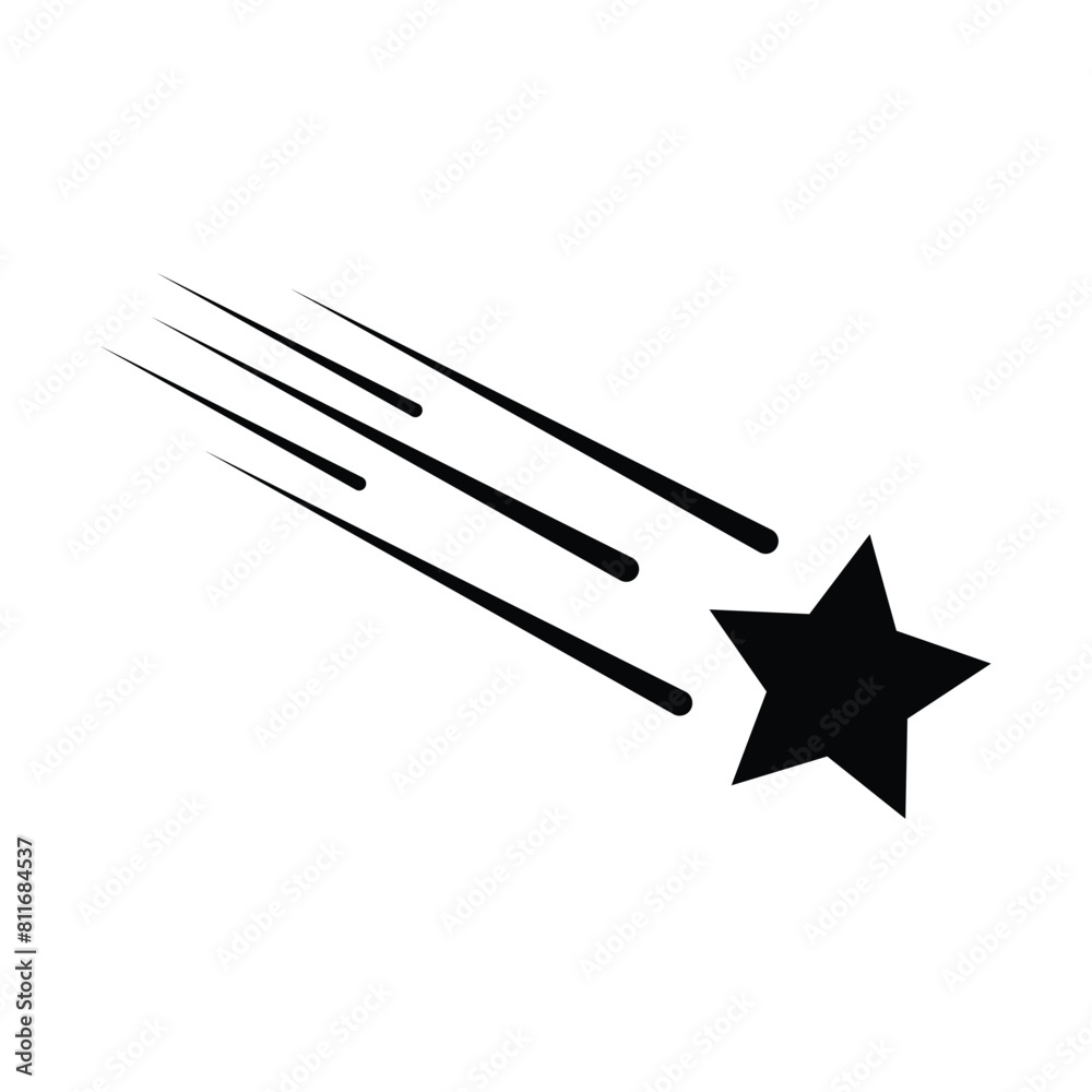Shooting stars vector illustration design. Flying comet with tail, falling meteor. Black shooting star icon on white background. Shooting Star symbol, stars vector logo. Shooting stars vector illustration design. Flying comet with tail, falling meteor. Black shooting star icon on white background. Shooting Star symbol, stars vector logo.