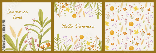 A set of beautiful summer cards with wildflowers. Templates for invitations, banner design and online advertising.
