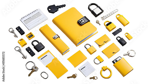 3d lock concept data folder yellow security key three-dimensional isolated protection file icon access system protected computer business symbol technology service safety safe confidential directory