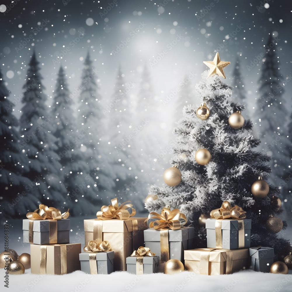 Christmas background with blue gift boxes and decorations. Winter holiday background. Generative AI. Christmas background with blue gift boxes and decorations. Winter holiday background. Generative AI.