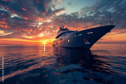 Luxury yacht sailing in the tropical sea during sunset