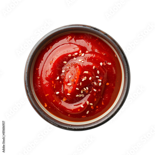 bowl of Sriracha Sauce isolated, transparent background, white background, no background