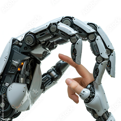 Robot and Human Hand Touching Their Index Finger,
Robot hand giving thumbs up isolated on white background