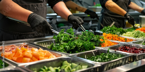 Food Server Preparing Healthy Salad Options at Buffet