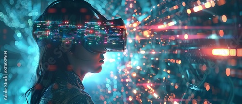 A conceptual ad featuring a girl navigating through a virtual reality interface photo