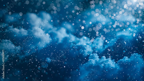 A dark blue background with snow falling down.