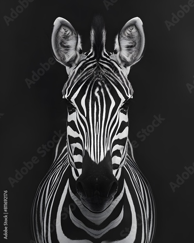 Zebra illustration with black and white stripes  Wild animal portrait in nature