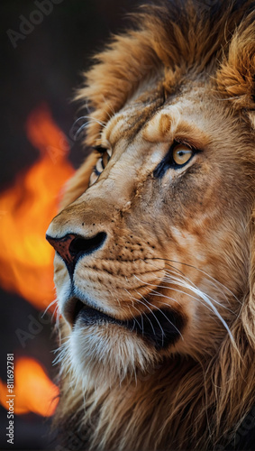 Fiery lion s portrait captures its regal essence.