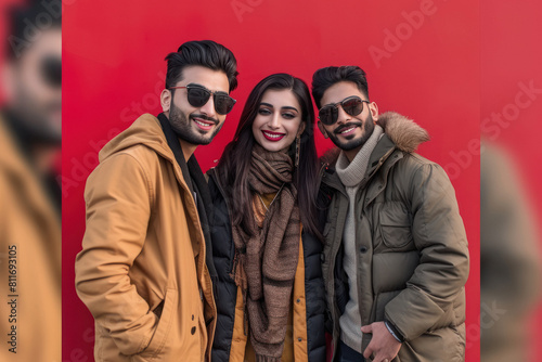 Two men and one woman in warmwear together