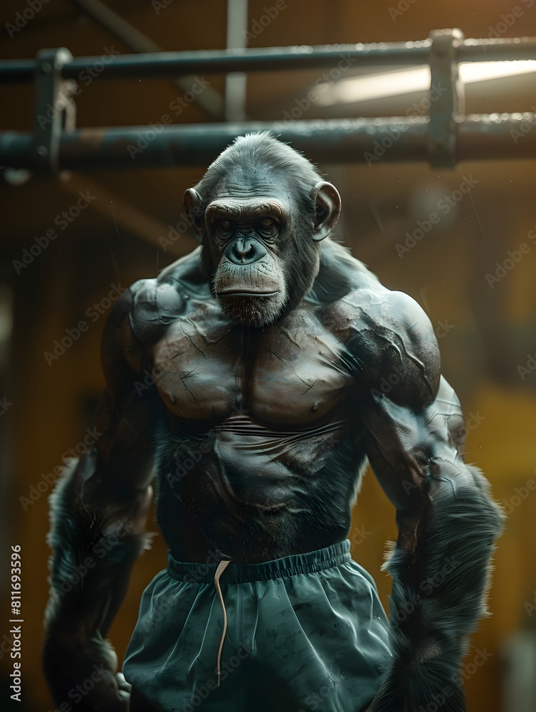 Powerful Muscular Primate in Gym Performing Intense Workout