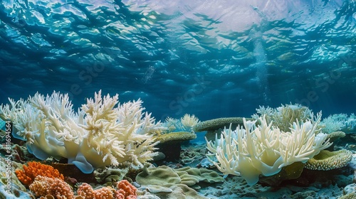 A beautiful underwater scene with a variety of colorful coral and sea plants