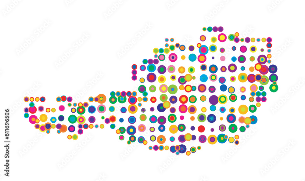 Abstract map of Austria drawn with overlapping colored circles like sweets or candies Abstract map of Austria drawn with overlapping colored circles like sweets or candies