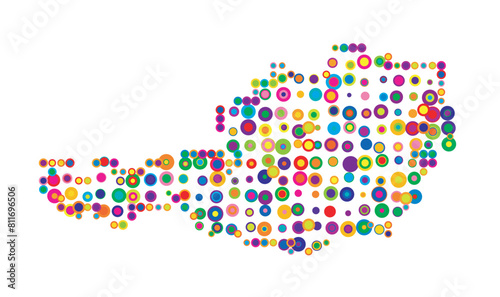 Abstract map of Austria drawn with overlapping colored circles like sweets or candies