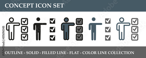 Concept icon set. Outline, solid, filled line, flat and color line icon collection.  
