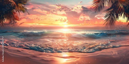 Beautiful stunning sunset over tropical beach