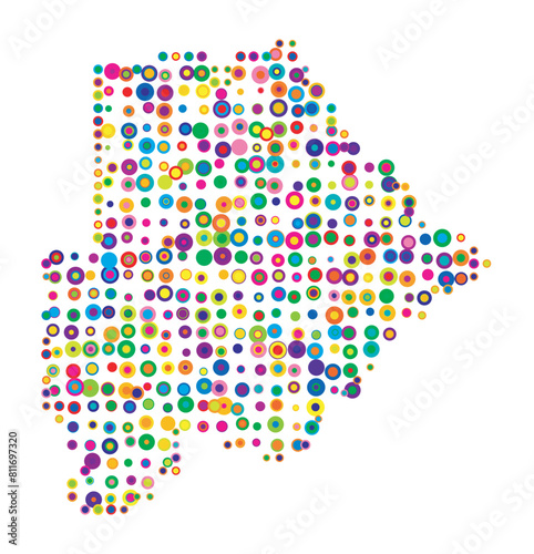 Abstract map of Botswana drawn with overlapping colored circles like sweets or candies