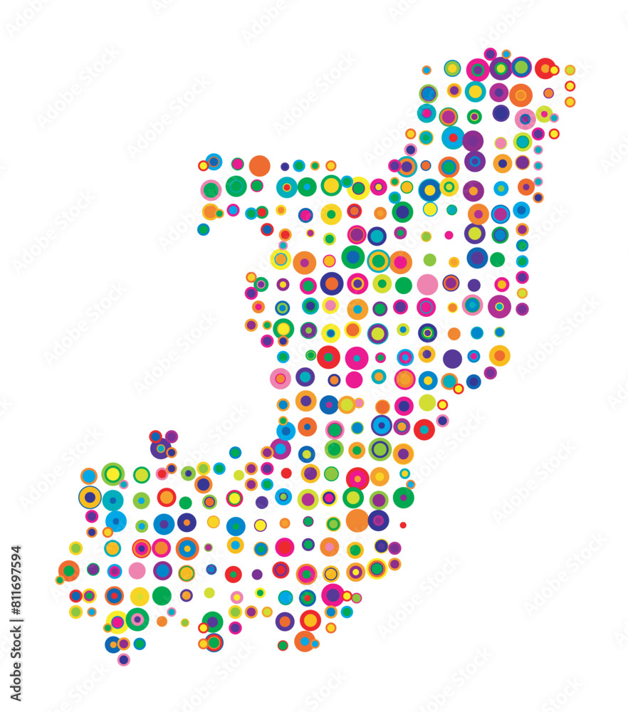 Abstract map of the Republic of the Congo drawn with overlapping colored circles like sweets or candies Abstract map of the Republic of the Congo drawn with overlapping colored circles like sweets or candies