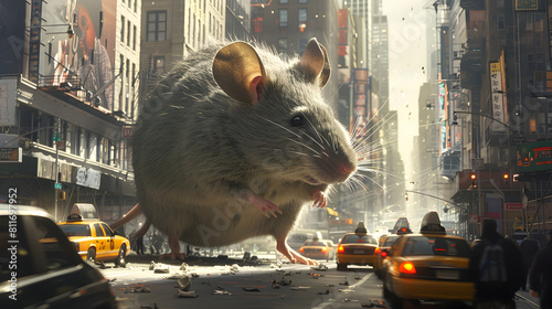 Massive Lumbering Mouse Scurrying Through Bustling City Street photo