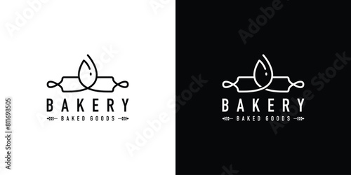 Creative Rolling Pin with Wheat Logo Design. Bakery Logo Design with Lineart Outline Style. Logo, Icon, Symbol ,Design Inspiration.