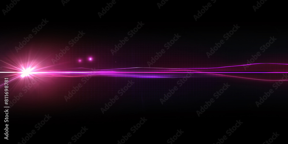 Bright purple laser beam emission on a black background