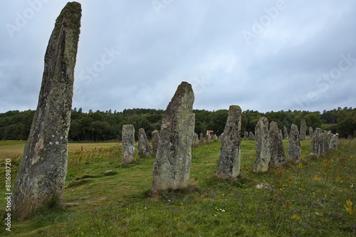 Stone ship on archeological site Blomsholm in Sweden, Europe 