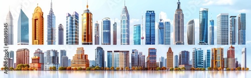 Skyscraper set  white background  high rise  super tall  giant skyscraper collection  apartment  perspective  contemporary  3D  bank  property  real estate  smart   Contemporary High-Rise Skyscraper 