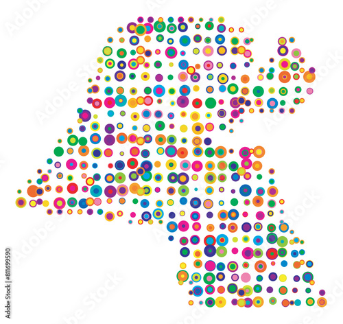 Abstract map of Kuwait drawn with overlapping colored circles like sweets or candies