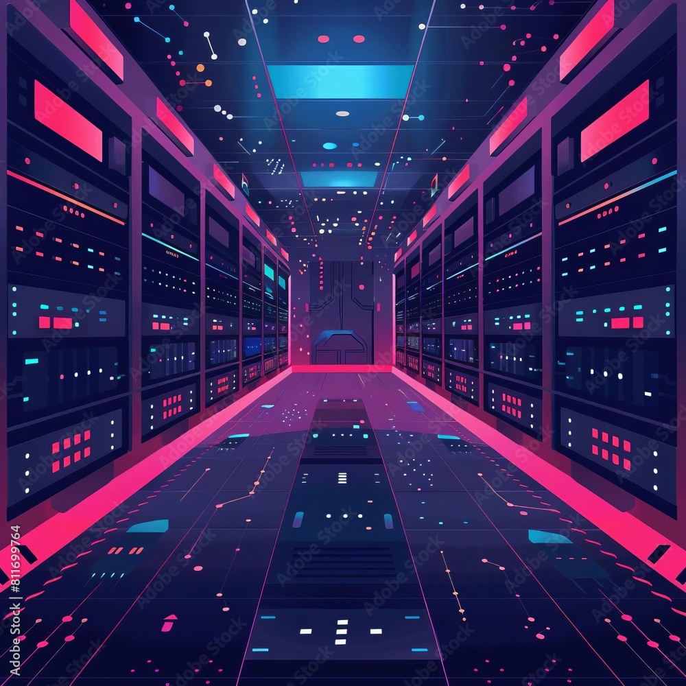 Fototapeta premium Quantum network infrastructure flat design front view communication systems theme animation Analogous Color Scheme