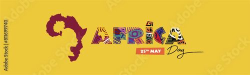 Africa day horizontal banner template with ethnic pattern and tribal silhouette.