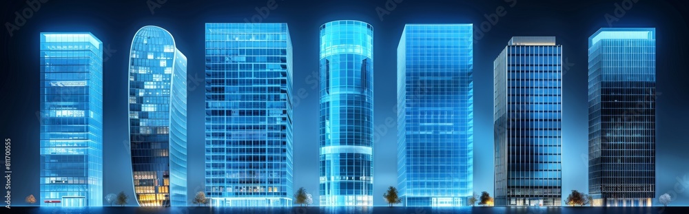 Obraz premium Skyscraper set, white background, high rise, super tall, giant skyscraper collection, apartment, perspective, contemporary, 3D, bank, property, real estate, smart,Contemporary High-Rise Skyscraper