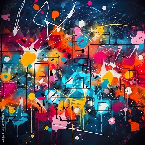 A vibrant and dynamic background with splashes of bright colors. Abstract graffiti wall background. Generative AI.