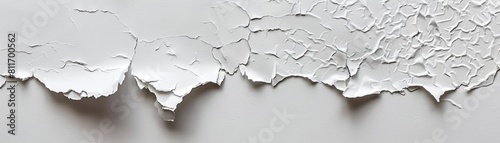 Close-up of a white painted wall with cracks and peeling paint.