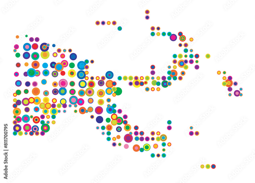 Abstract map of Papua New Guinea drawn with overlapping colored circles like sweets or candies Abstract map of Papua New Guinea drawn with overlapping colored circles like sweets or candies