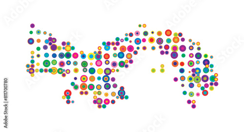 Abstract map of Panama drawn with overlapping colored circles like sweets or candies