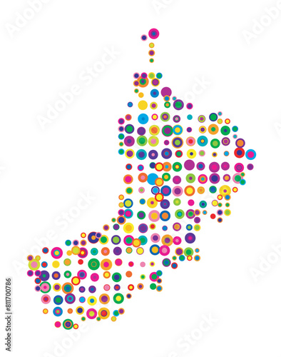 Abstract map of Oman drawn with overlapping colored circles like sweets or candies