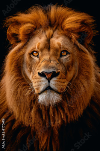 Regal lion with a deep gaze and rich mane